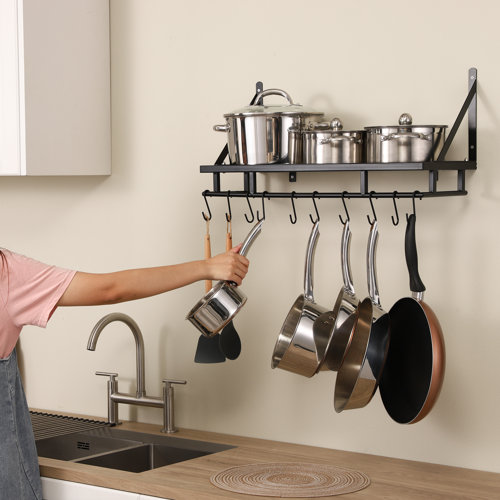 Prep & Savour Wall Mounted Pot Rack Kitchen 24 Inch Hanging Storage Organizer Wall Shelf with
